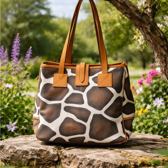 DOONEY & BOURKE VINTAGE GIRAFFE ANIMAL.. CANVAS W/ TAN LEATHER TRIM DUCK CHARM - Picture 5 of 17